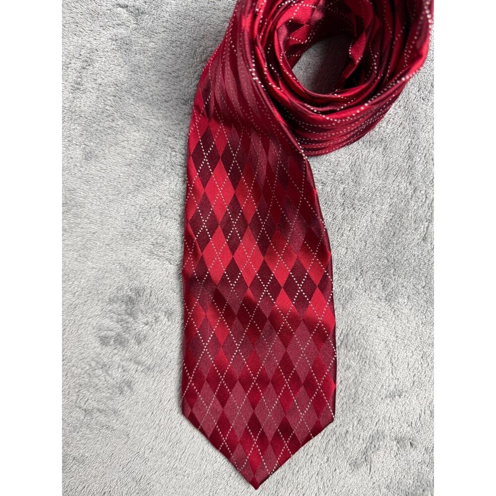 The Tie Bar Red Argyle Silk Tie Burgundy Diamond Mens Necktie
